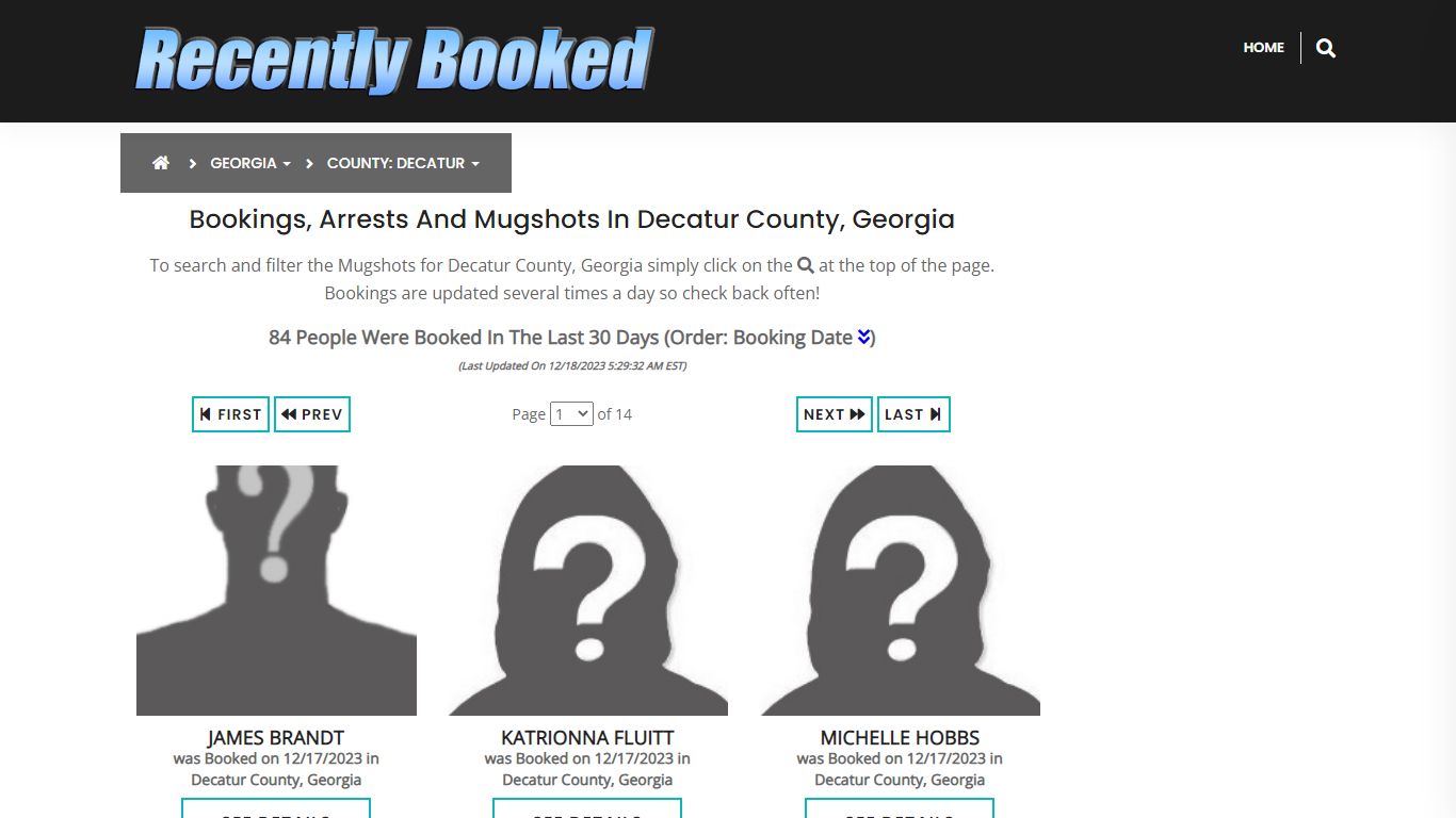 Recent bookings, Arrests, Mugshots in Decatur County, Georgia